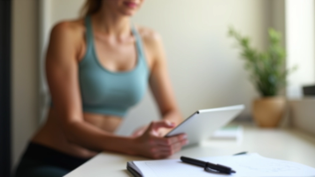 Femme en tenue de sport analysant son budget sur une tablette